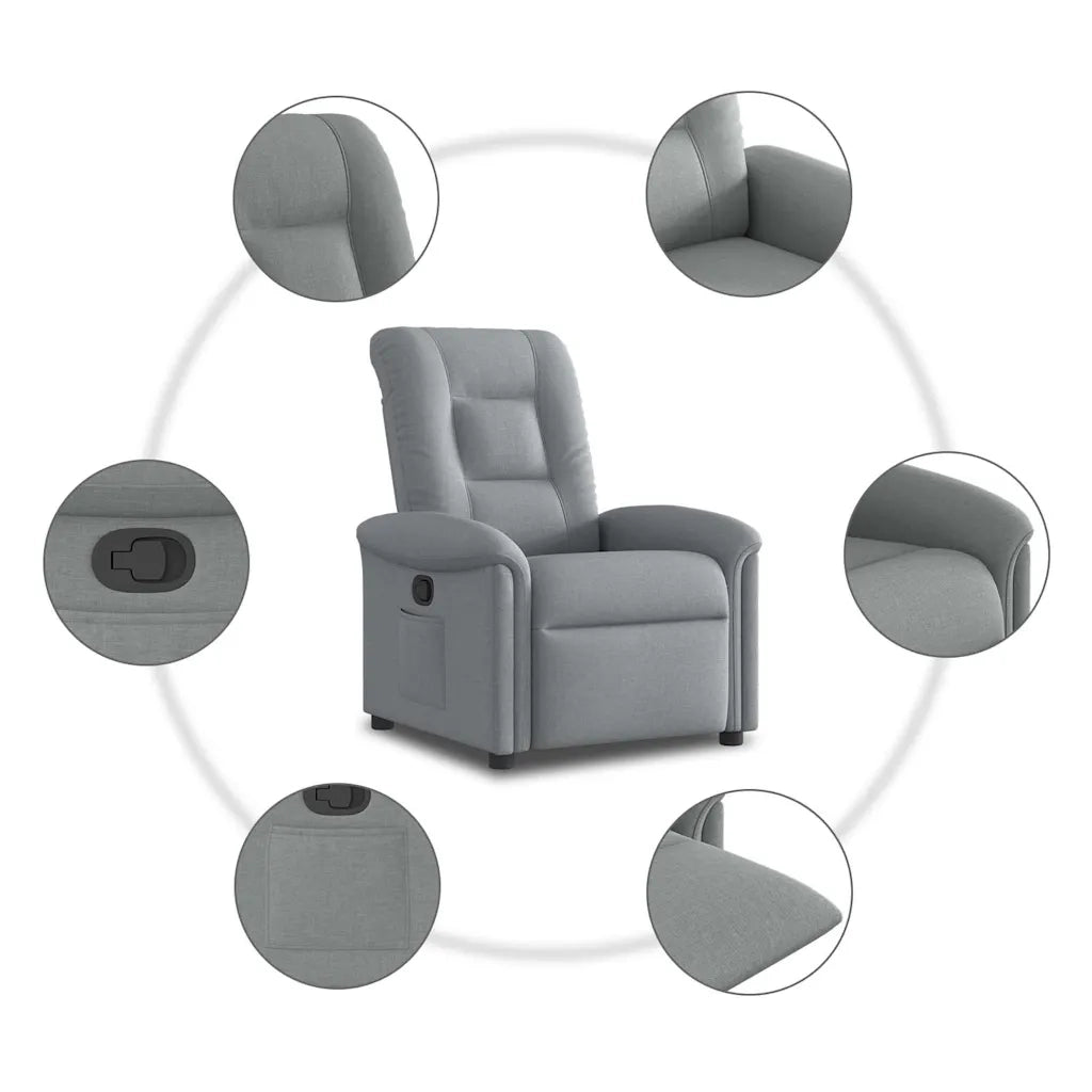 Divano Sedia-Poltrona Reclinabile in Tessuto Grigio Chiaro 545316