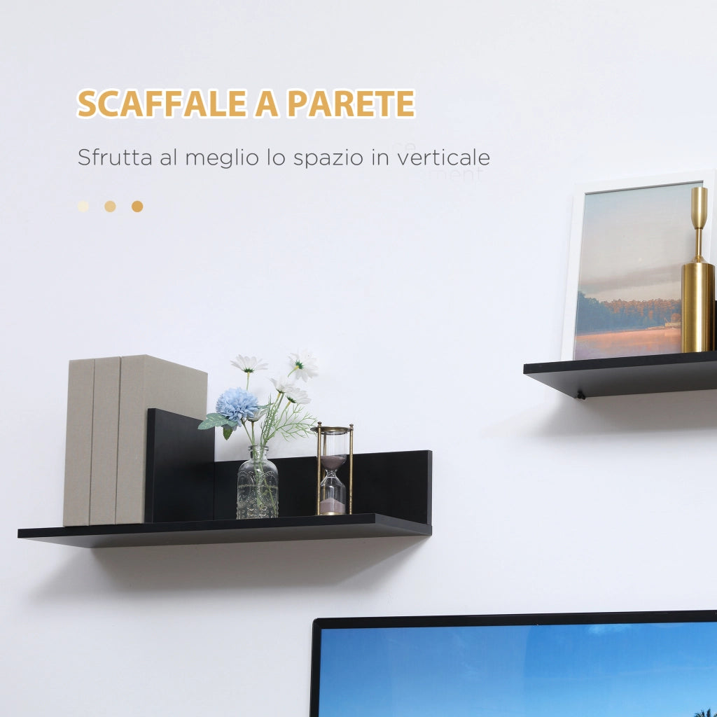 Easycomfort Mobile Porta TV Moderno con 2 Mensole in Legno, Vani Aperti e Armadietti, Nero