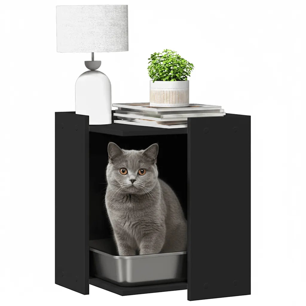 Recinto per Lettiera per Gatti Nero 60x40x40 cm in Truciolato 857743