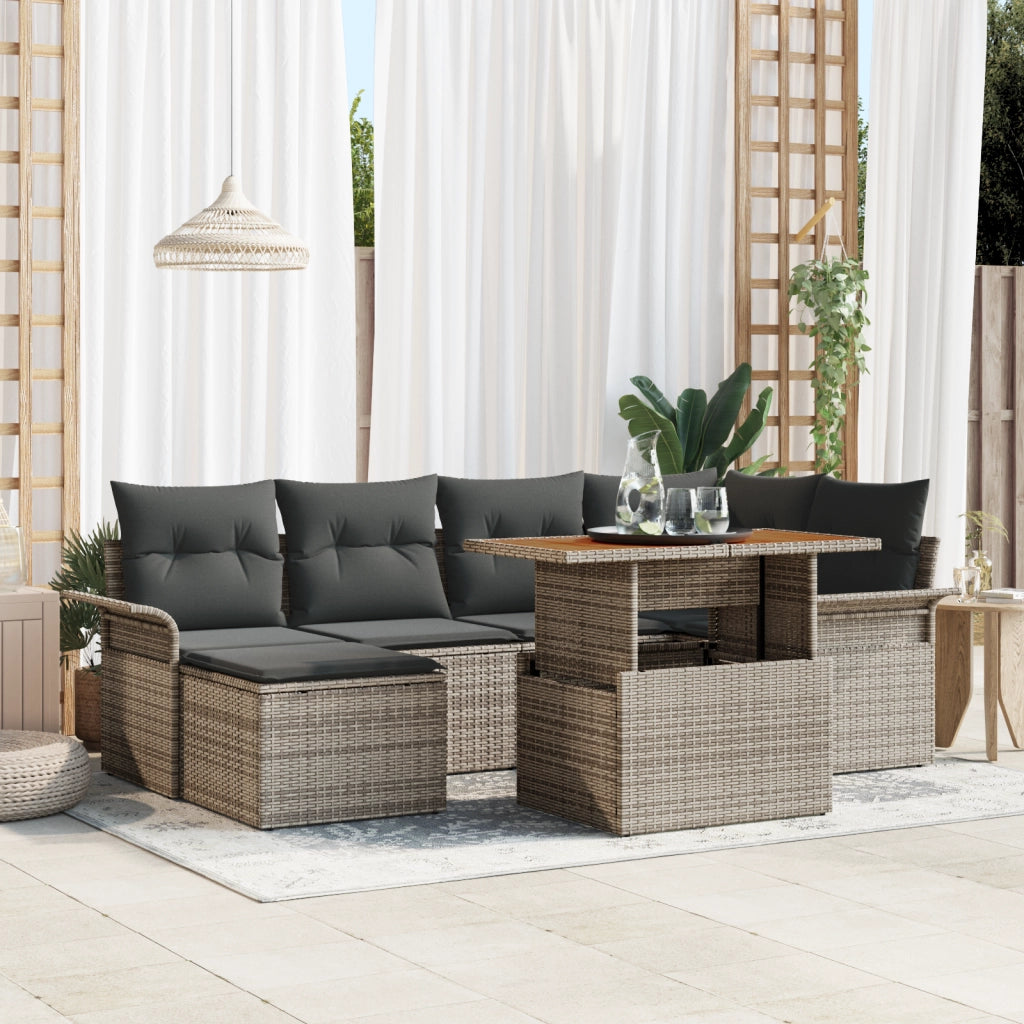 Set di Divani da Giardino  da 7 pezzi con Cuscini Grigio Rattan Polimerico
