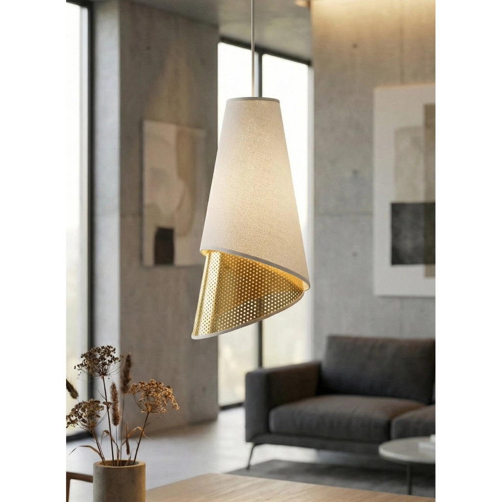Lampada a sospensione MODA bianca con interno oro