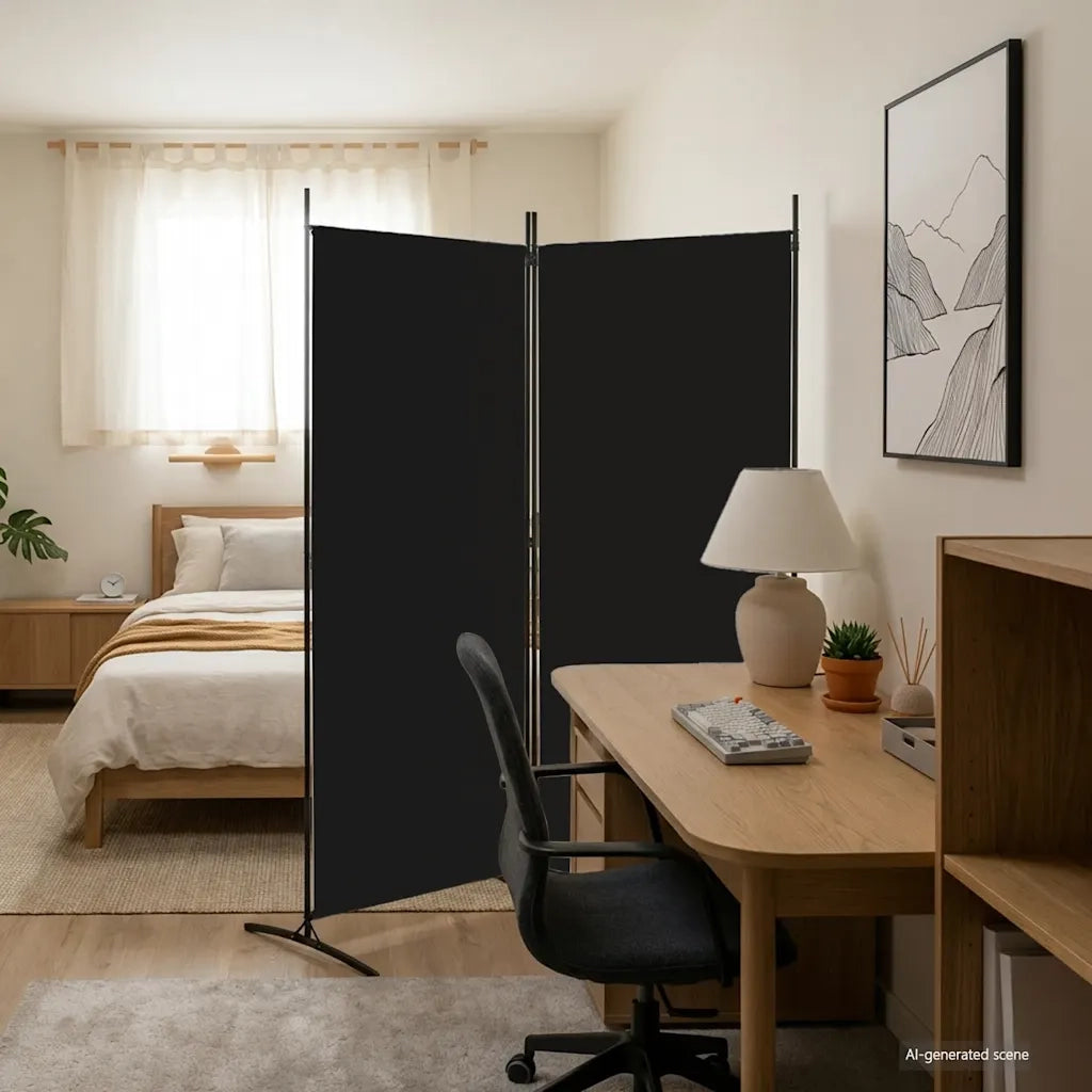 Divisorio a 2 Pannelli Nero 175x180 cm in Tessuto 350261