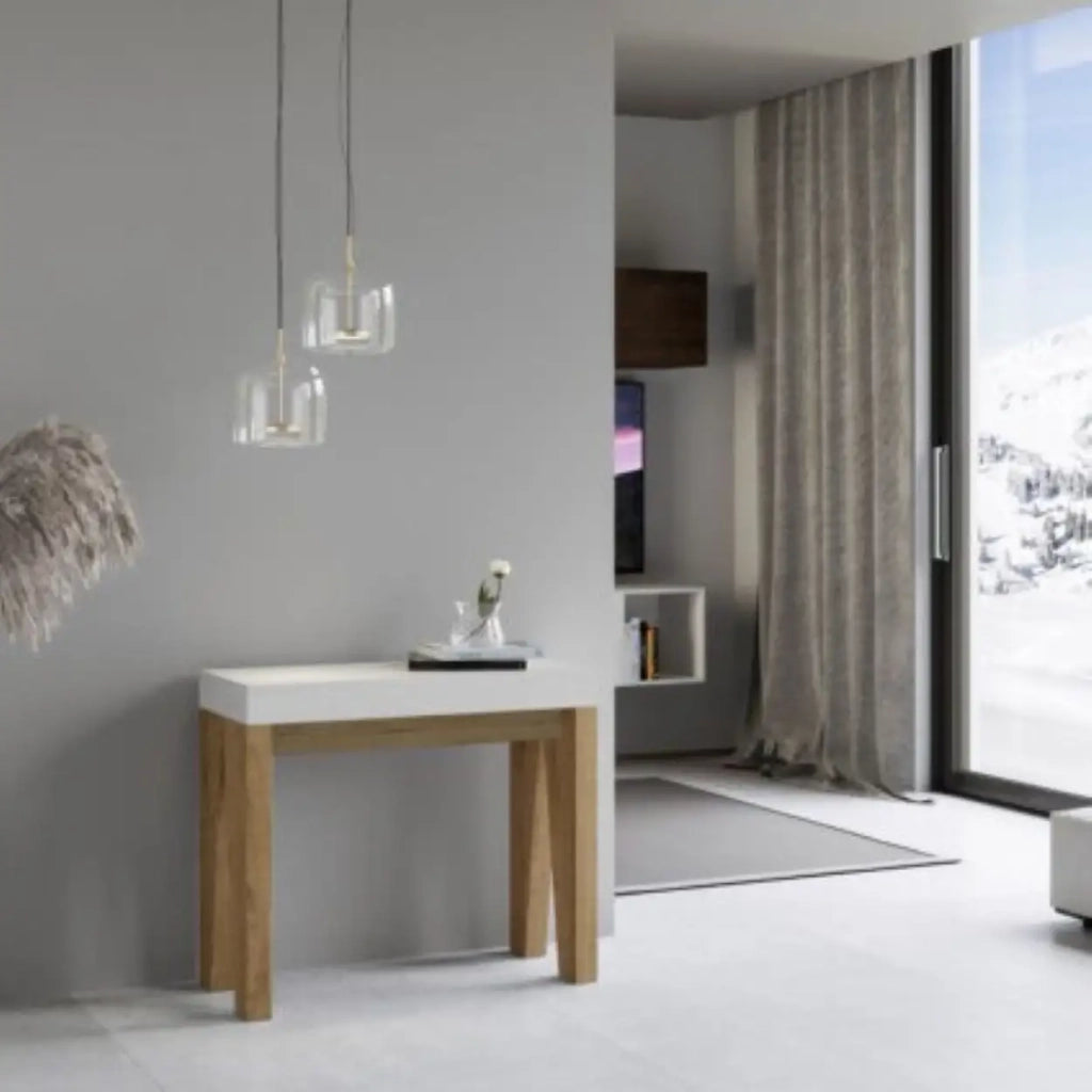 Consolle allungabile 90x40/196 cm Naxy Mix Small piano bianco frassino - struttura quercia natura