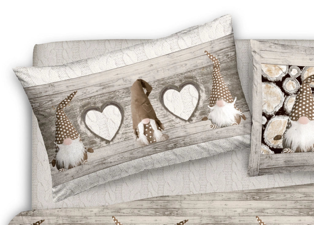 Copripiumino Sacco Piumone Pensieri Delicati 100% Cotone Disegno Gnomi - Singolo - Beige