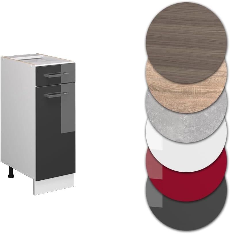 Base universale R-Line, Antracite lucido, 30 cm con cassetto, senza piano di lavoro, adatto per essere riposto in modo salvaspazio nelle cucine componibili