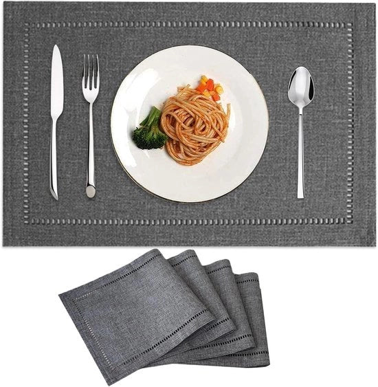 Piatti per tavolo lavabili in tessuto imitativo - Set da 4 - Grigio - 30 x 45 cm - Antiscivolo & Bicosto per tavolo da pranzo, cucina, salotto e ufficio