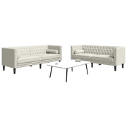 Set Divani Chesterfield 2pz con Cuscini Crema Velluto