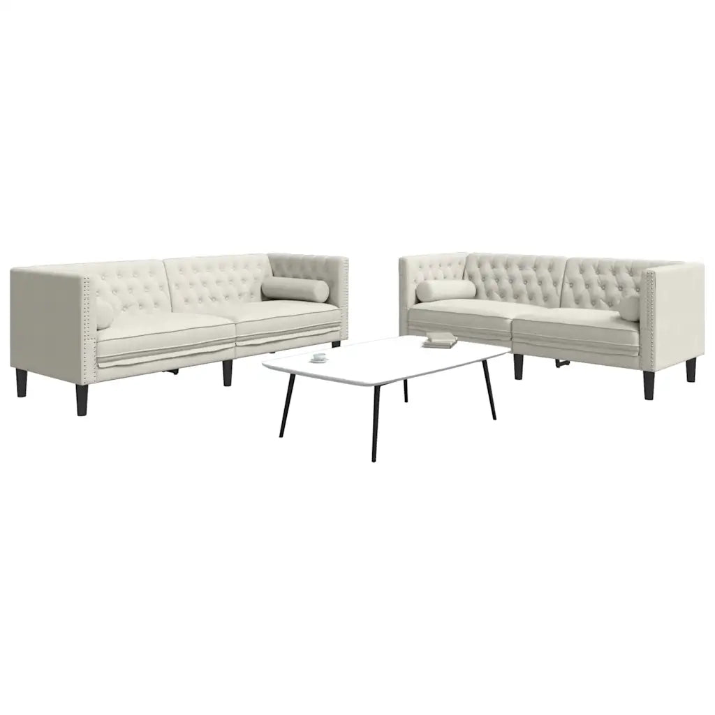 Set Divani Chesterfield 2pz con Cuscini Crema Velluto