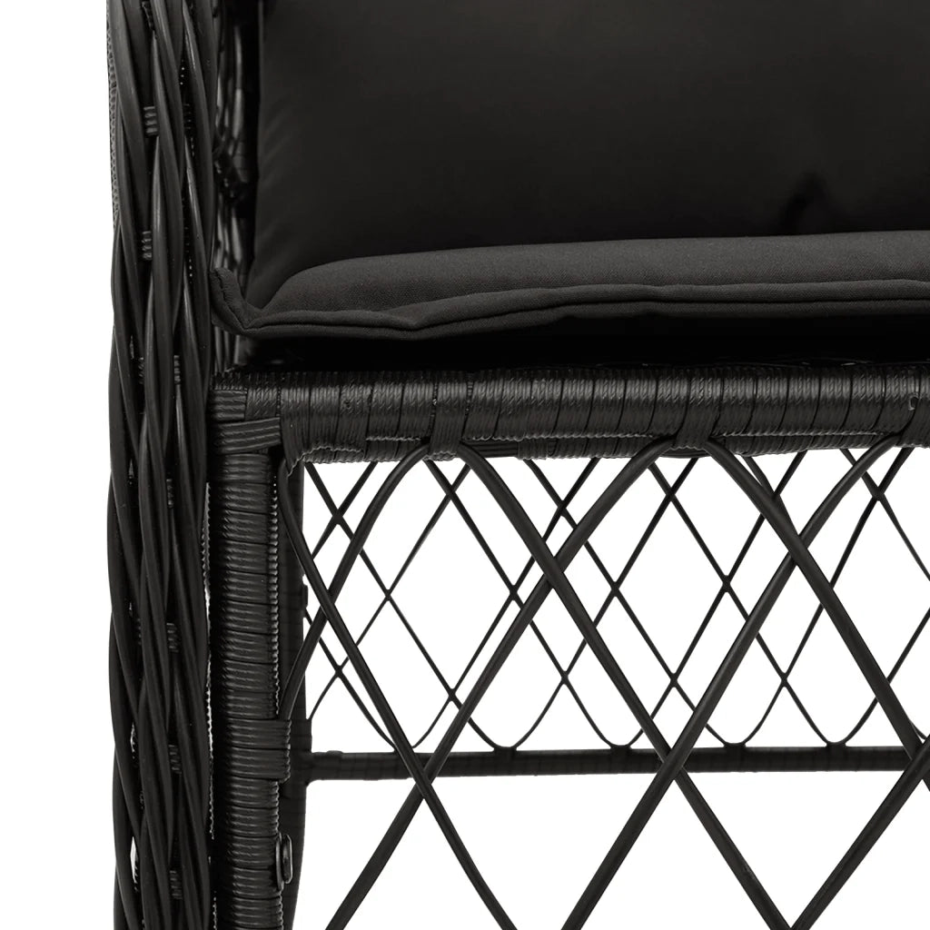 Set da Pranzo da Giardino 7 pz Nero con Cuscini in Polyrattan 3212028
