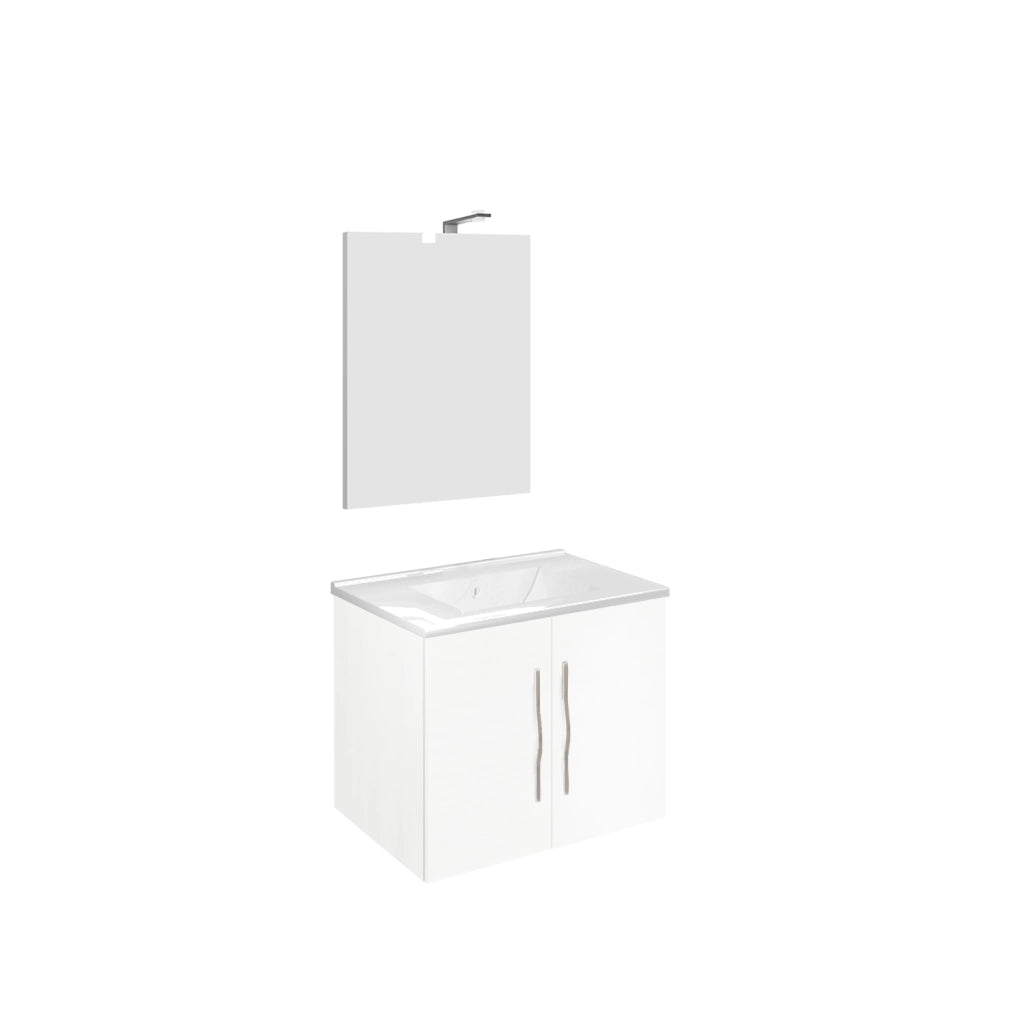 Bathroom composition 61cm , ceramic sink , cabinet and mirror with lamp model Coral 4052