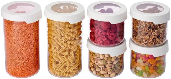 Set di contenitori di conservazione rotondi con coperchi 0,75L e 1,45L – Set di 6 – 20% contenitori di conservazione biologici con coperchio, plastica BPA libera, lavastoviglie resistente – contenitori di conservazione per la cucina 4x 0,75L, 2x 1,45L