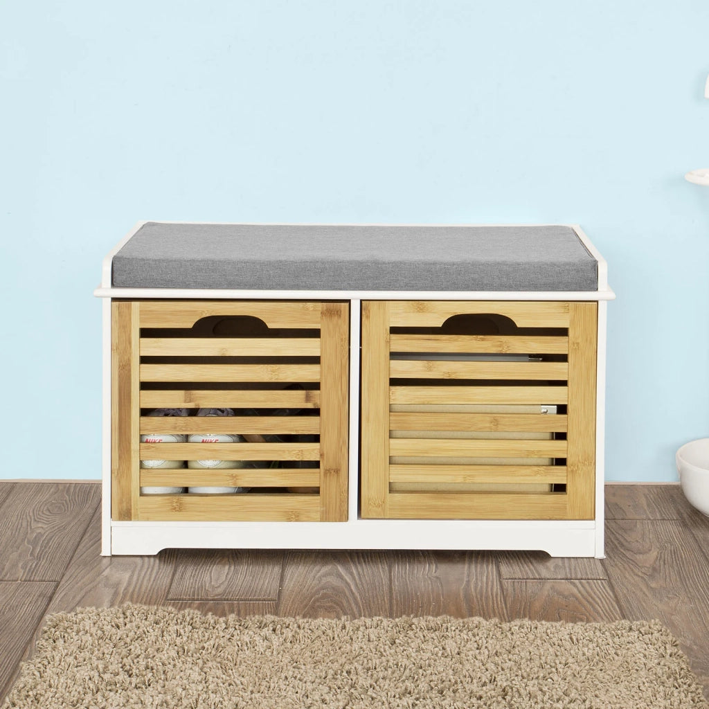 Scarpiera da ingresso Panchina con Cuscino e Cestini 2 Cestini Legno FSR23-K-WN