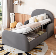 Letto imbottito per bambini con vano contenitore idraulico; 90x200 cm; velluto grigio