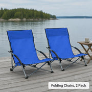 Folding Beach Chairs, 2 Pieces, Blue Fabric