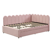 Letto estraibile imbottito 140×200 cm con schienale a fiore e rete estraibile; senza materasso; velluto; rosa