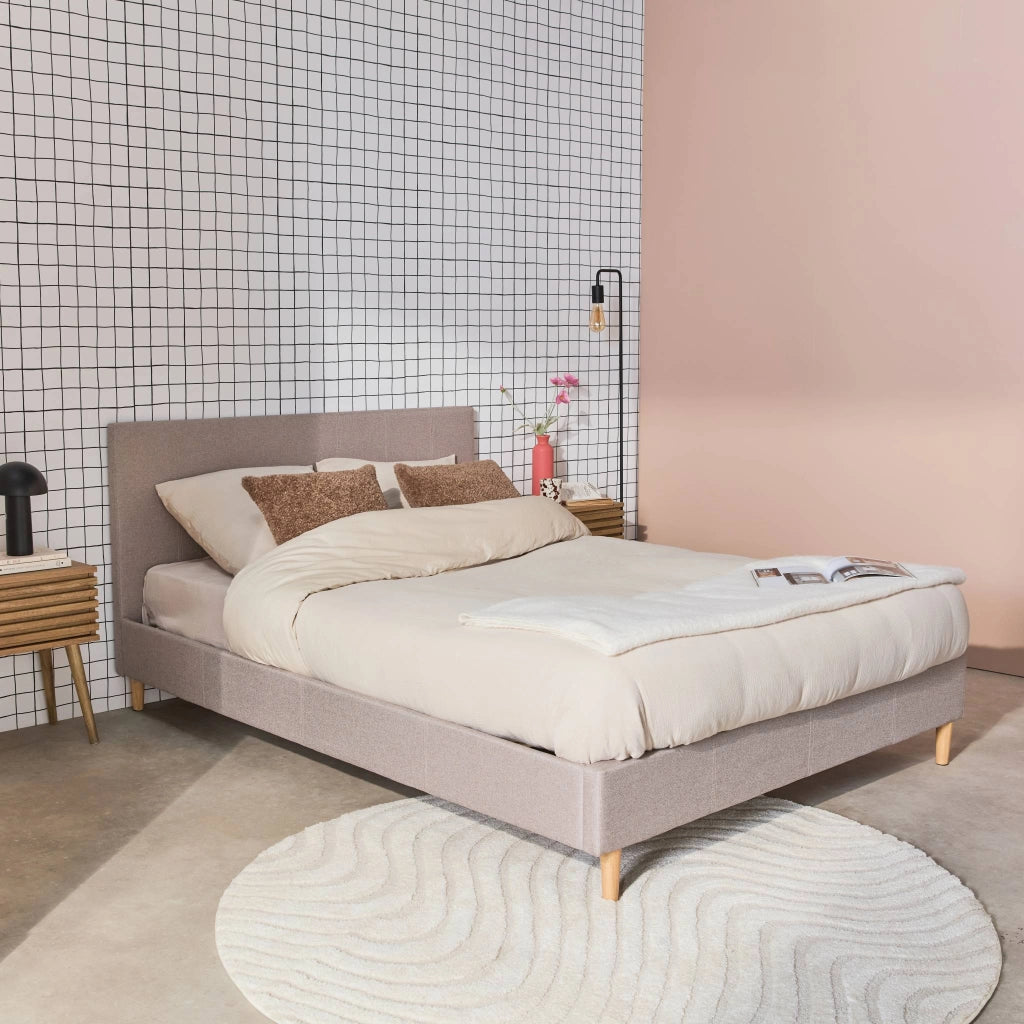 Struttura letto con rete a doghe e testiera 140x190cm, tessuto