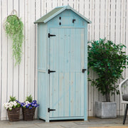 Armadio contenitore da giardino con 3 ripiani removibili e finestra, in legno, azzurro, 77 × 54,2 × 179 cm
