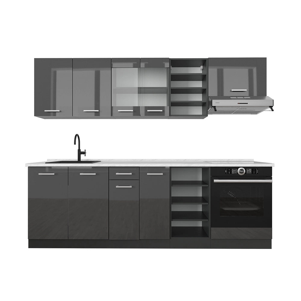 Cucina componibile R-Line Antracite lucido/Antracite 240 cm, PL Marmo Vicco