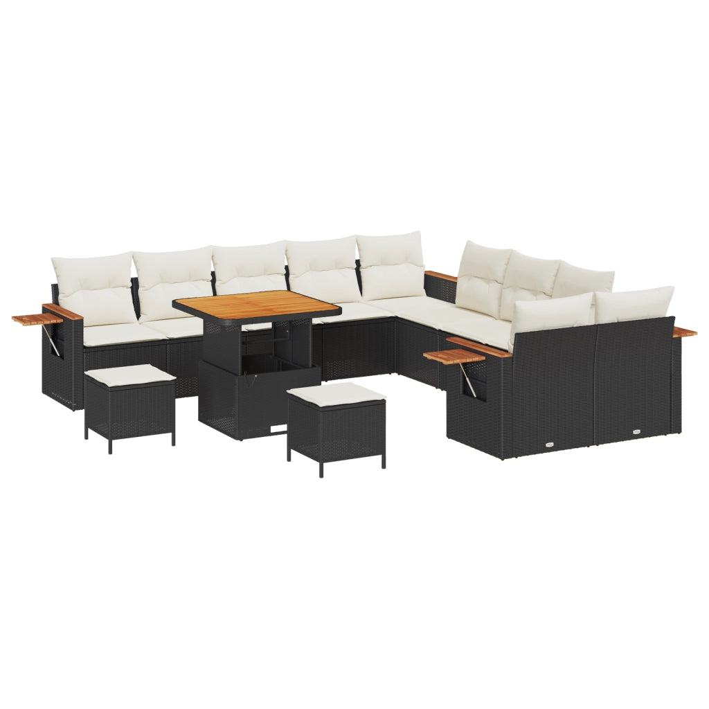 Set Divano da Giardino da 13 Pezzi con Cuscini in Rattan Polyrattan Acacia Nero