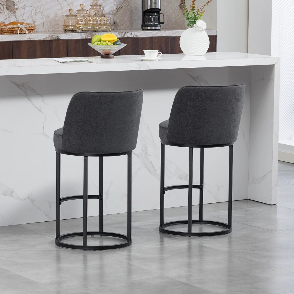 Sgabelli da Bar Set 2 Pezzi ¨C MINIMAL ¨C Seduta Imbottita in Tessuto, Gambe in Metallo Nero