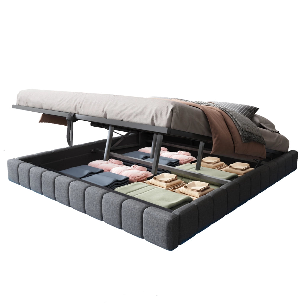 Letto Contenitore 180x200 cm con LED e scomparto nascosto in tessuto imbottito Grigio