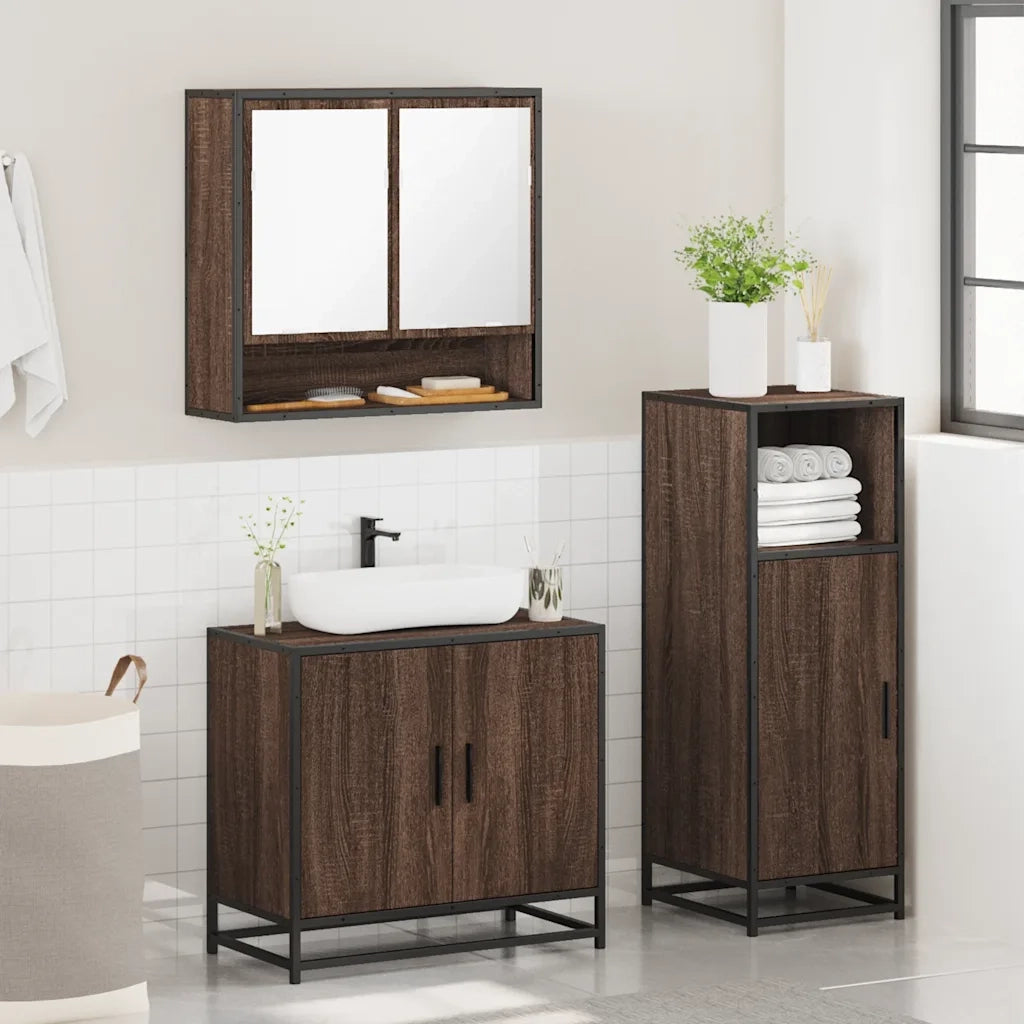 Set Mobili da Bagno 3 pz Rovere Marrone in Legno Multistrato 3300979