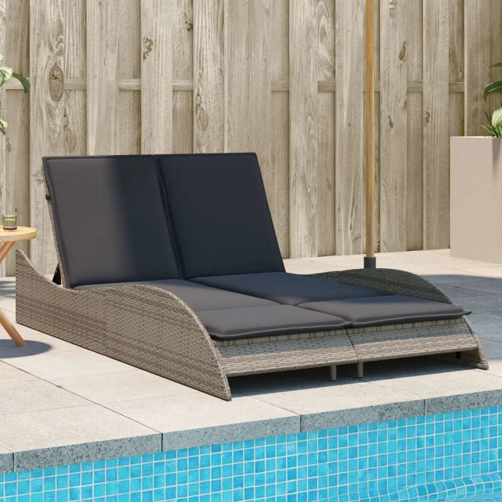 Lettino Prendisole | Sdraio da giardino | Lettino da sole con Cuscini Grigio 114x205x73 cm Polyrattan