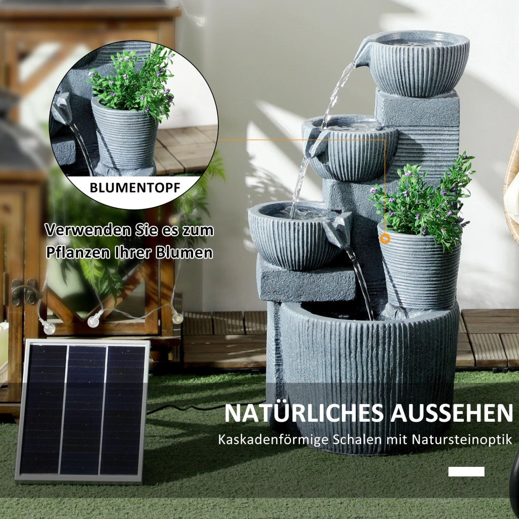 Fontana da giardino solare a 4 livelli con LED ¨C zephmum ¨C 57cm altezza grigio scuro