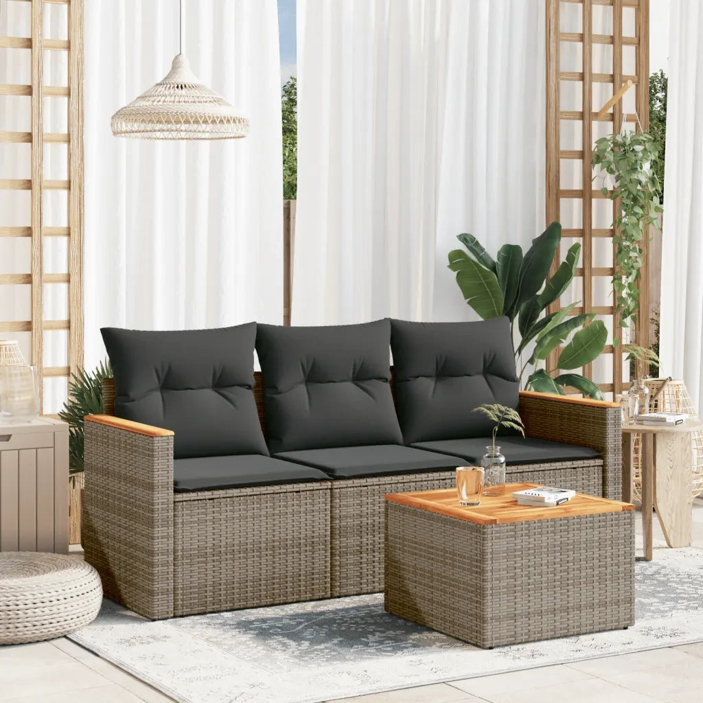 Set Divani da Giardino 4 pz | Set Salotto da Giardino con Cuscini in Polyrattan Grigio