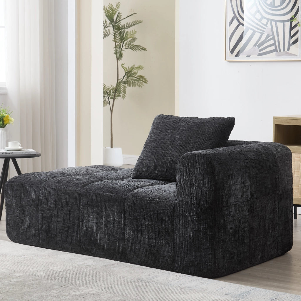 Méridienne con Tasche Laterali e Cuscino, Design Ergonomico, in Ciniglia, Nero, 158 × 90 × 60 cm