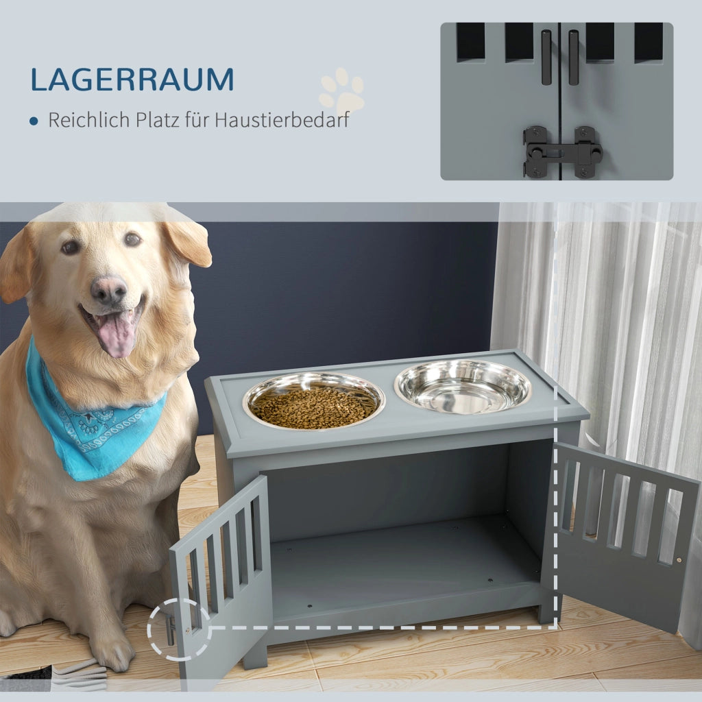 Casetta per cani con ciotole e vano portaoggetti ¨C zephmum ¨C 35.5x60x30 cm, grigio