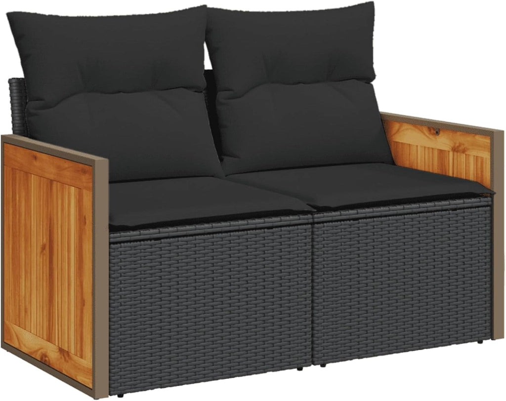 LAPOOH 3265738 - Set da pranzo da giardino in rattan sintetico nero, set tavolo e sedie da giardino, tavolo da terrazza e sedie, set da giardino, mobili da giardino