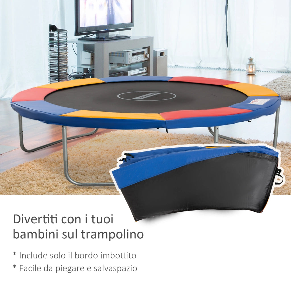Copertura Tappeto Elastico ?305x1.5 cm Pieghevole e Portatile, Protezione Trampolino da Giardino in Plastica, PE e Schiuma EPE, Rosso, Blu e Giallo