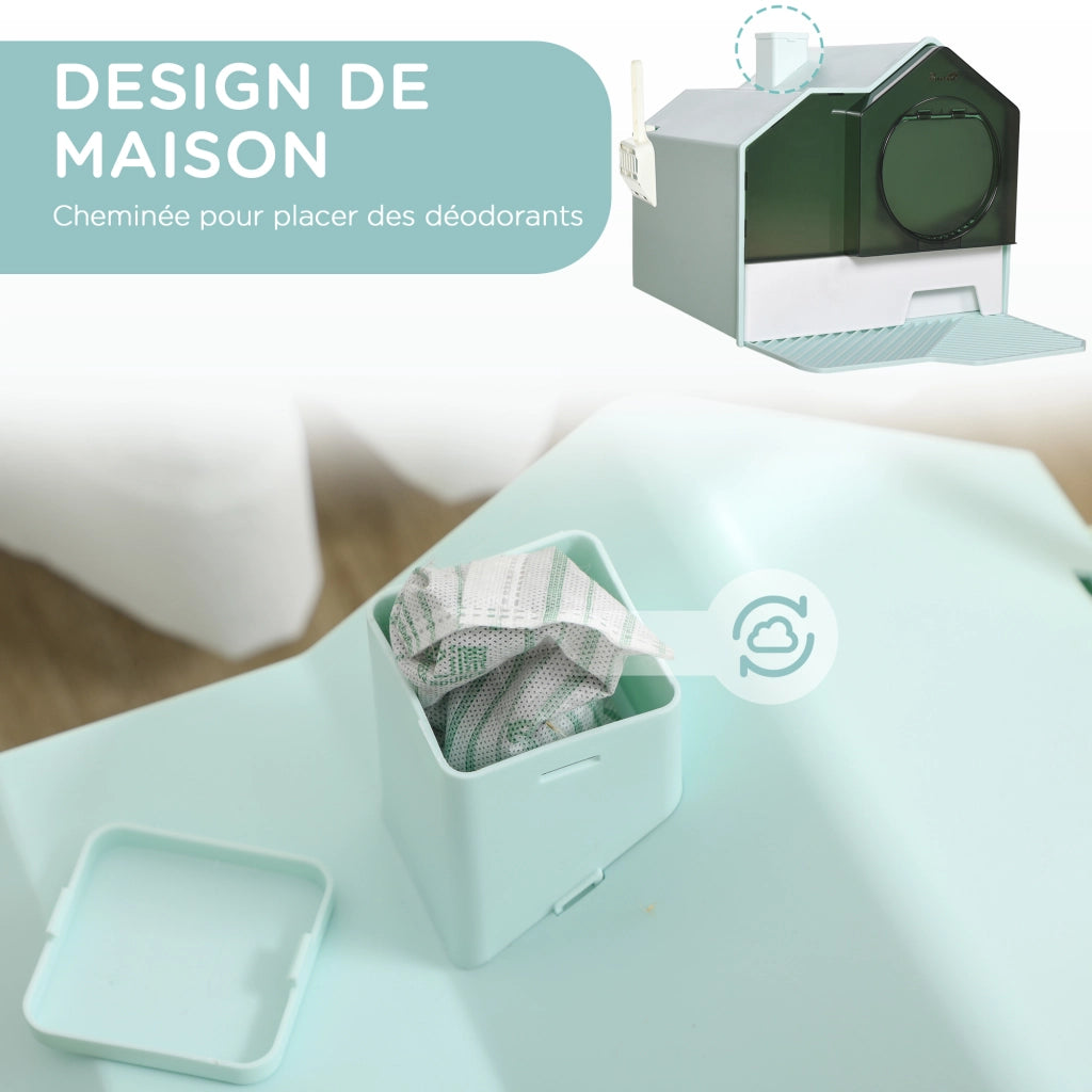 Casetta igienica per gatti con paletta, filtro e tappetino ¨C zephmum ¨C 47x45x42 cm blu