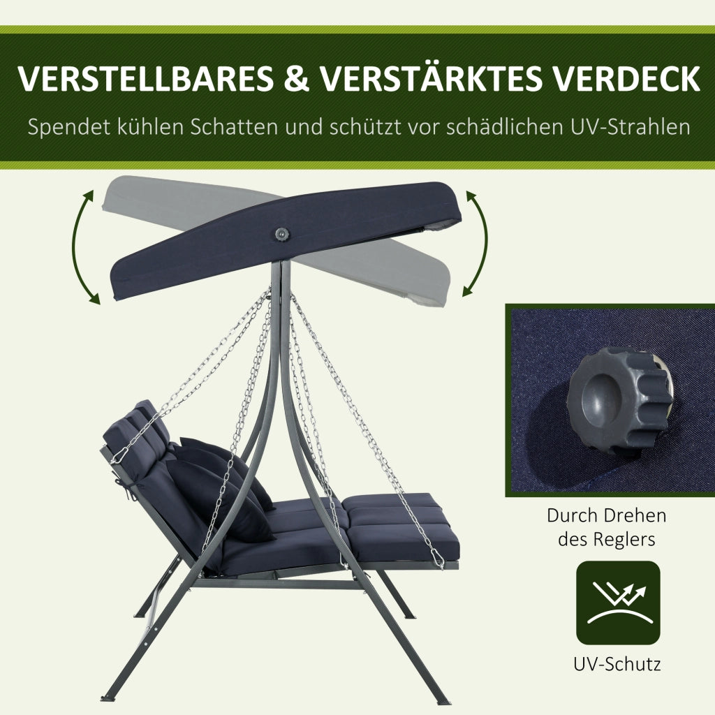 Altalena da Giardino Hollywood 3 Posti ¨C zephmum ¨C 198x118x168 cm, Blu Scuro