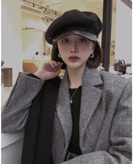 Petto sportiva in stile baseball, cappello, berretto britannico a forma di ottagono - Versatile e fa sembrare il tuo viso più piccolo