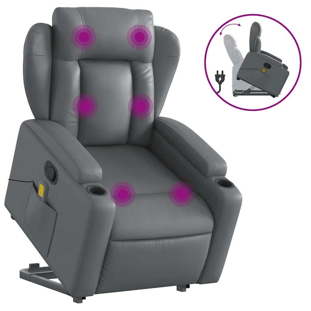 Poltrona Alzapersona Reclinabile Massaggio Grigio Similpelle 3204554
