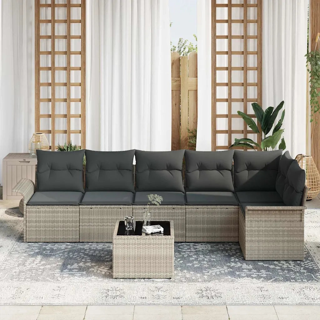 Set Divano da Giardino 7 pcs Grigio chiaro polyrattan