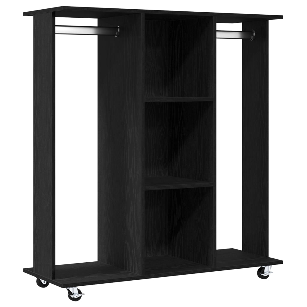 Armadio con ruote in rovere nero 102x38x110 cm in legno ingegnerizzato