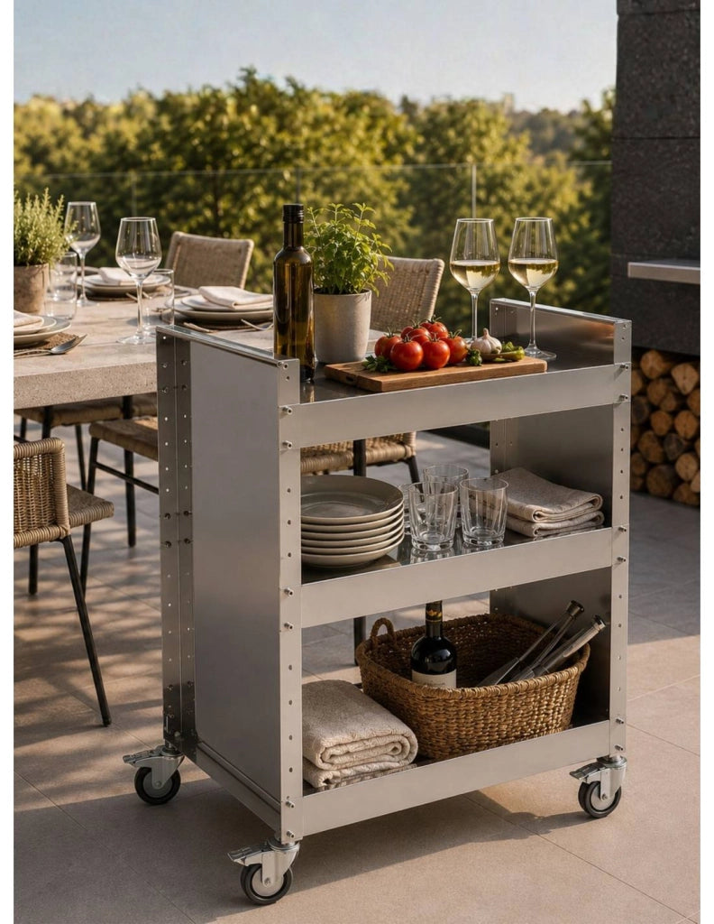 Carrello con ruote portatutto in acciaio inox, 3 ripiani regolabili, TEO