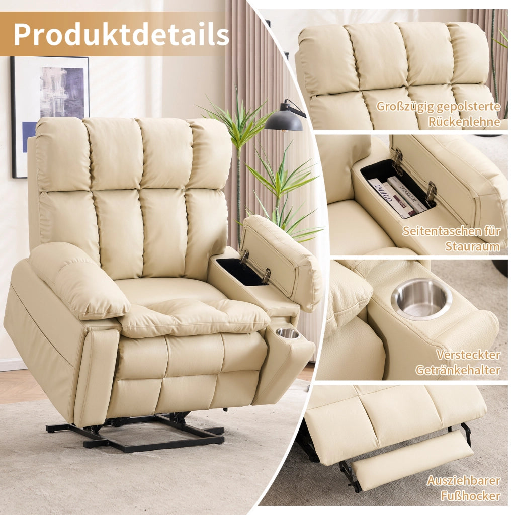Poltrona relax elettrica con alzapersona, massaggio e riscaldamento - beige