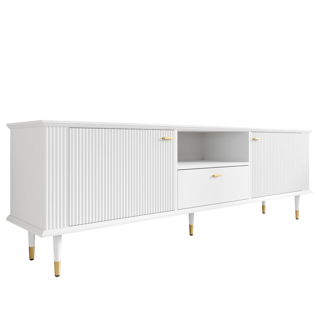 Mobile porta TV con 2 ante 1 vano aperto e 1 cassetto con passacavi per soggiorno in MDF bianco 170 × 36 × 54 cm
