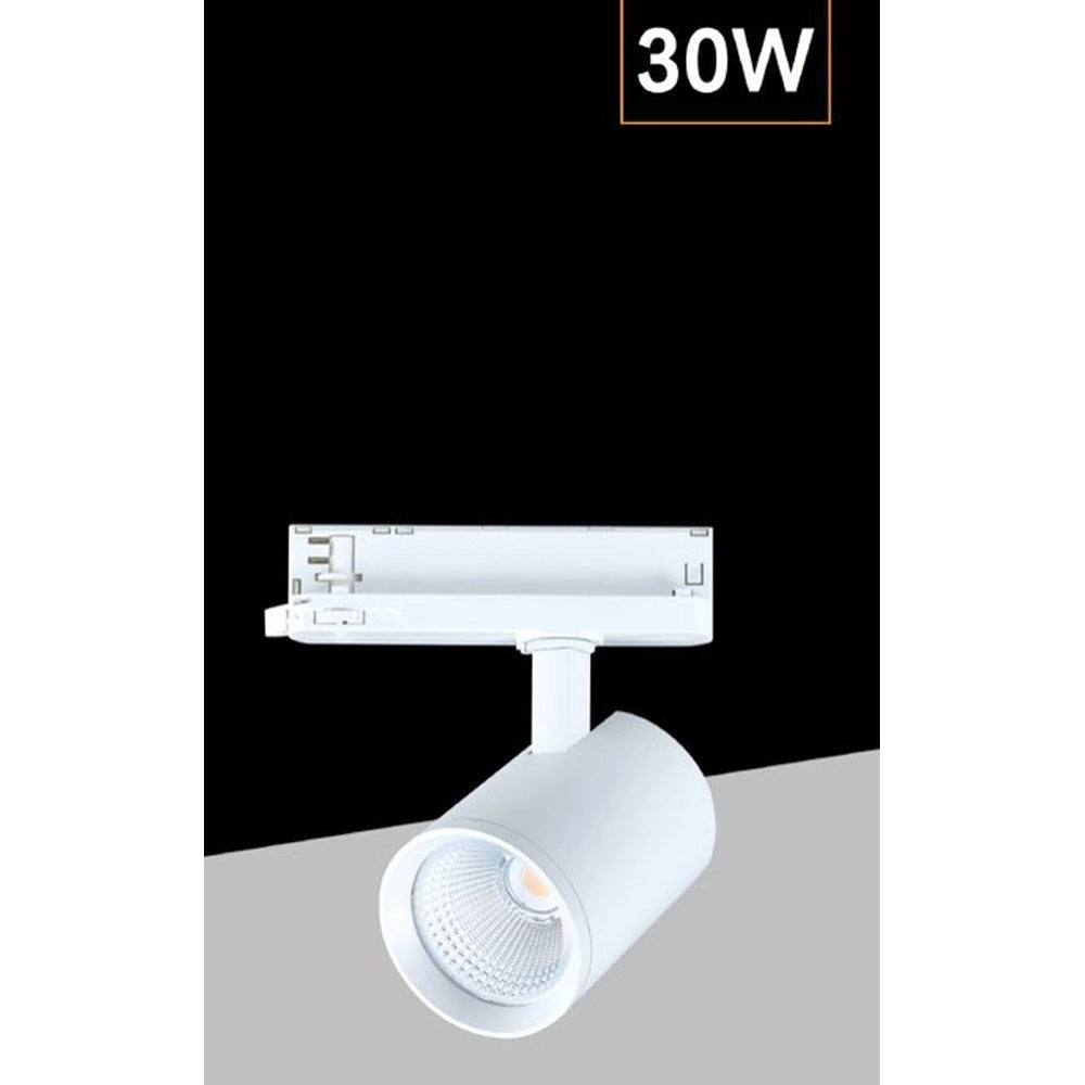 Trade Shop - Faretto Led Per Binario Trifase 30w Lampada Orientabile Luce Naturale Calda Ip20 Gd19c20 - Bianco-bianco Naturale      -