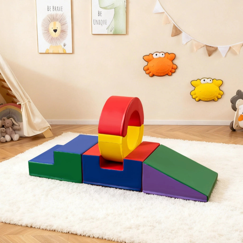 Palestra modulare da interno con rivestimento in pelle PU, Set di 5 giochi da arrampicata per bambini 12+ mesi
