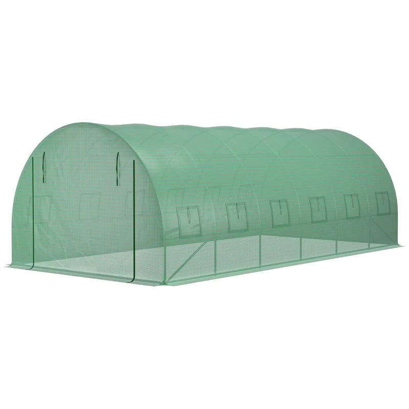 TELO PER SERRA IN PE CON 12 FINESTRE, PORTA AVVOLGIBILE E BORDI INTERRATI, 6X3X2 M, VERDE