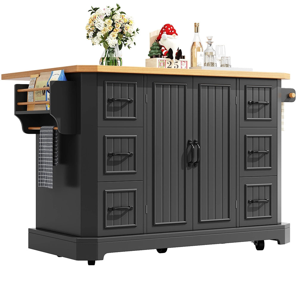 Isola cucina mobile - Xylo - 120x45x91 cm - Bianco/Nero - 2 porte 6 cassetti ruote