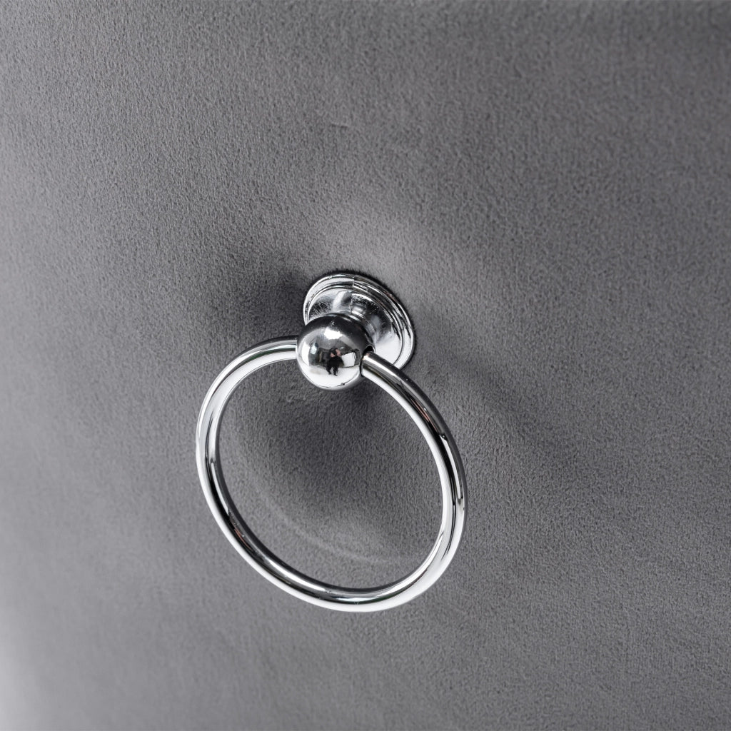 Sedie da pranzo set da 6 imbottite con schienale trapuntato anello cromato borchie in velluto grigio 51 × 51 × 97 cm