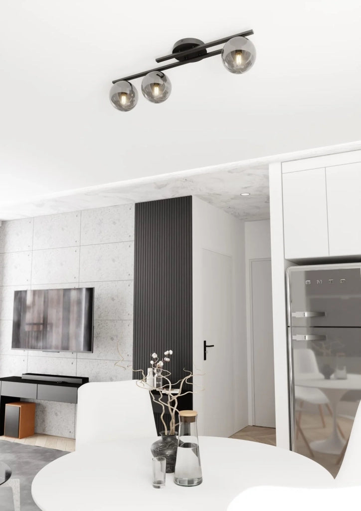 Plafoniera Moderna Nettuno Acciaio Nero 3 Luci E14 Ip20