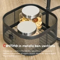 Carrello Portavivande con 4 Cestelli, Piano d'Appoggio e Ruote, in Acciaio e PP, 33x33x77 cm