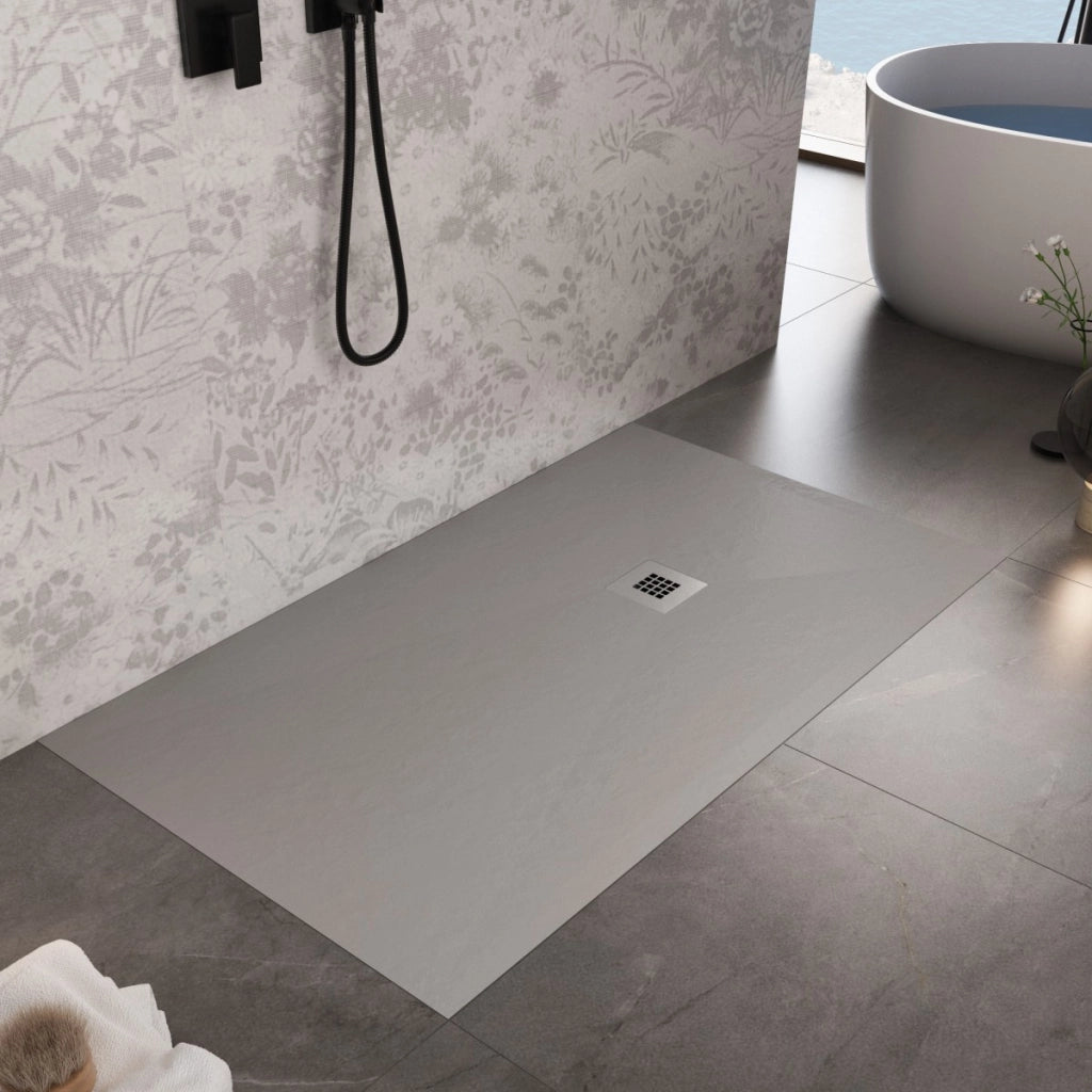 Piatto doccia in marmo resina grigio chiaro pietra cemento plus, misura 70x80
